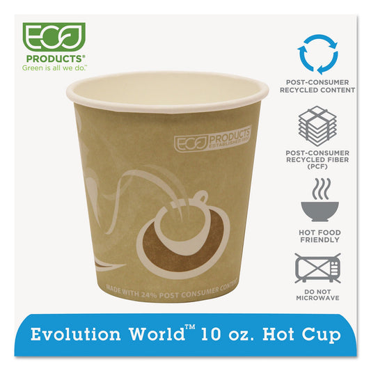 Eco-Products Evolution World 24% Recycled Content Hot Cups, 10 oz, 50/Pack, 20 Packs/Carton