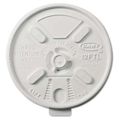 Dart Lift n' Lock Plastic Hot Cup Lids, Fits 10 oz to 14 oz Cups, White, 1,000/Carton