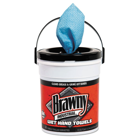 Brawny Wet Hand Towels, 1-Ply, 8.6 x 12.2, Fresh Scent, Blue, 84/Pail, 6/Carton