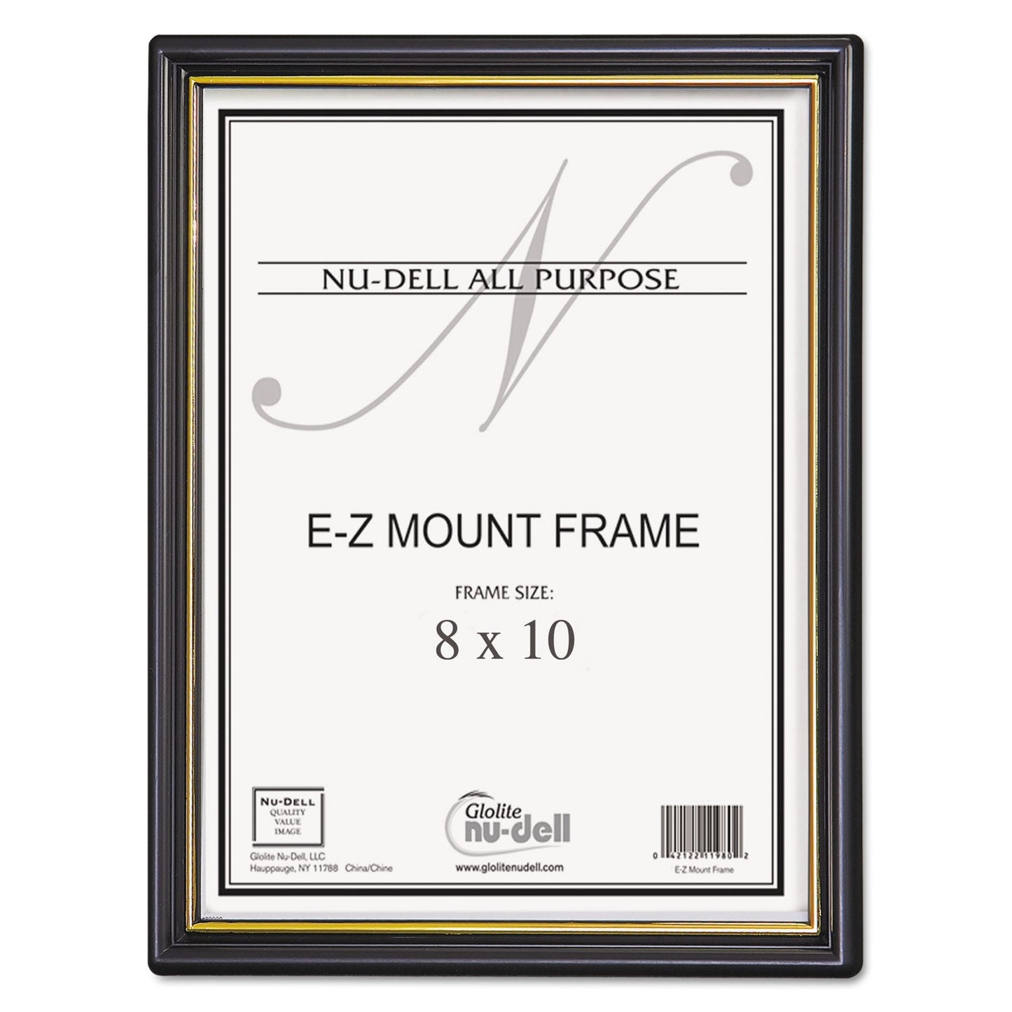 NuDell EZ Mount Document Frame with Trim Accent and Plastic Face, Plastic, 8 x 10, Black/Gold