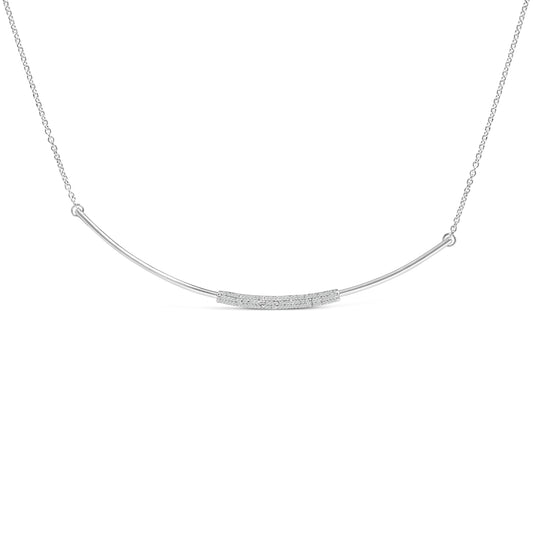 .925 Sterling Silver 1/5 Cttw Diamond Curved Bar Diamond Necklace