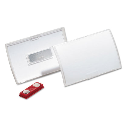 Durable Click-Fold Convex Name Badge Holder, Double Magnets, 3 3/4 x 2 1/4, Clear, 10/Pk