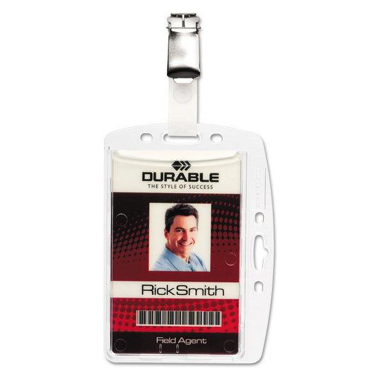 Durable ID/Security Card Holder Set, Vertical/Horizontal, Clip, Clear, 25/Pack