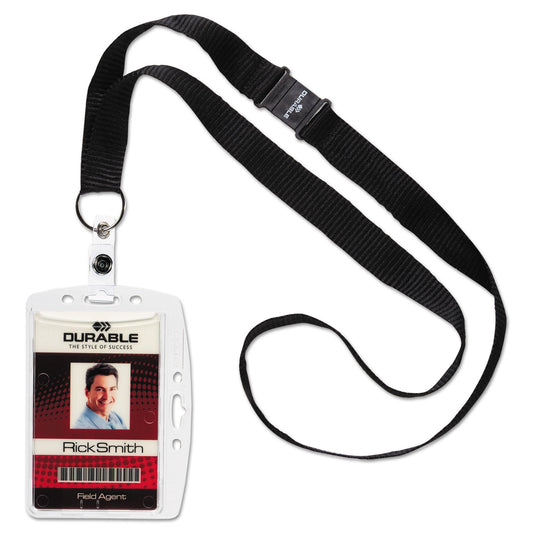 Durable ID/Security Card Holder Set, Vertical/Horizontal, Lanyard, Clear, 10/Pack