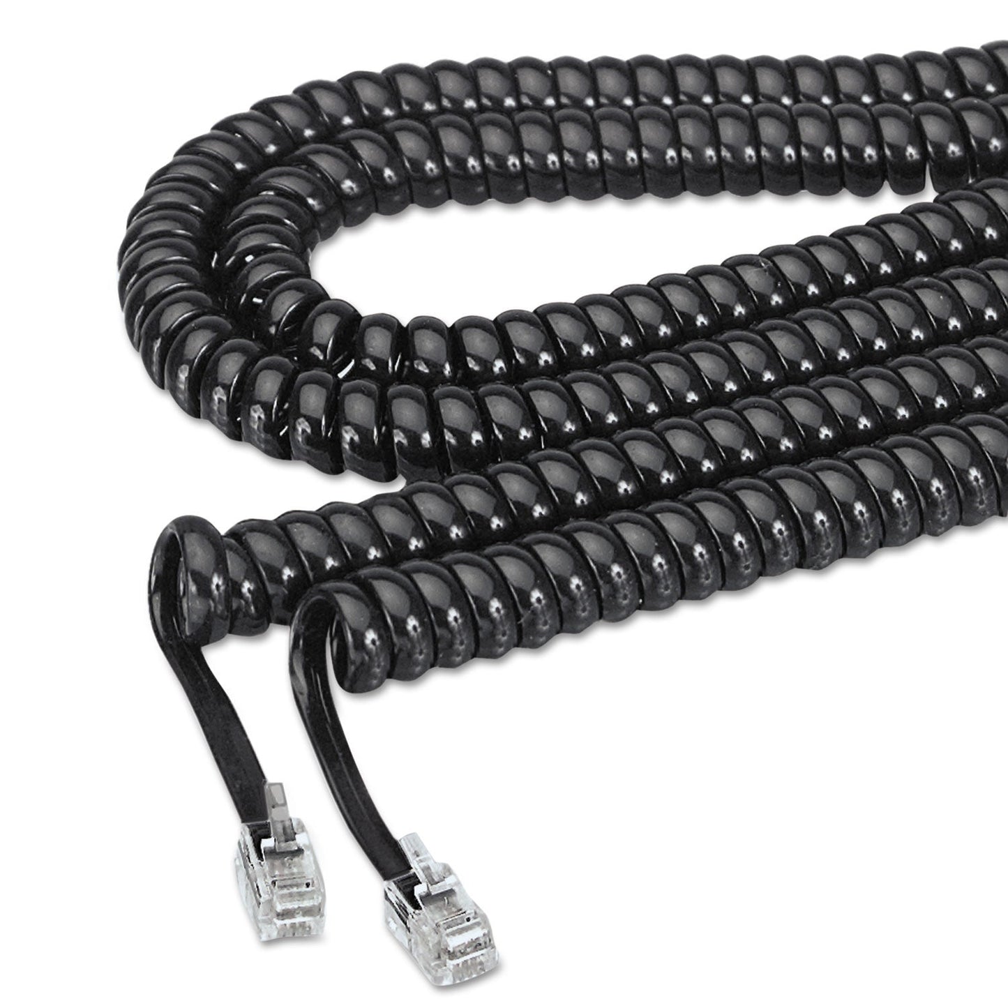 Softalk Coiled Phone Cord, Plug/Plug, 12 ft, Black