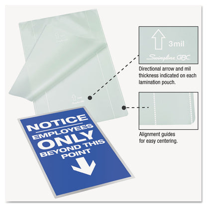 GBC EZUse Thermal Laminating Pouches, 3 mil, 9" x 11.5", Gloss Clear, 100/Box