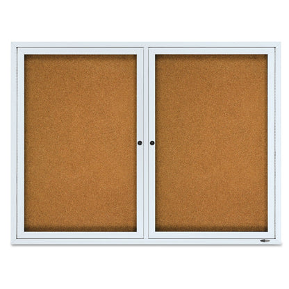 Quartet Enclosed Cork Bulletin Board, Cork/Fiberboard, 48" x 36", Silver Aluminum Frame
