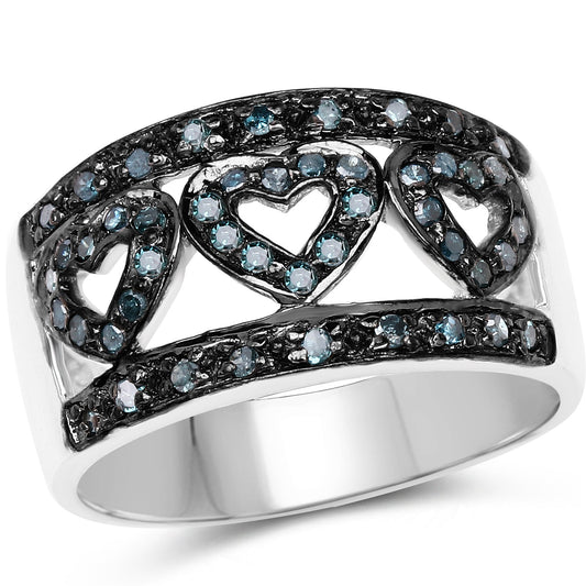 0.32 Carat Genuine Blue Diamond .925 Sterling Silver Ring
