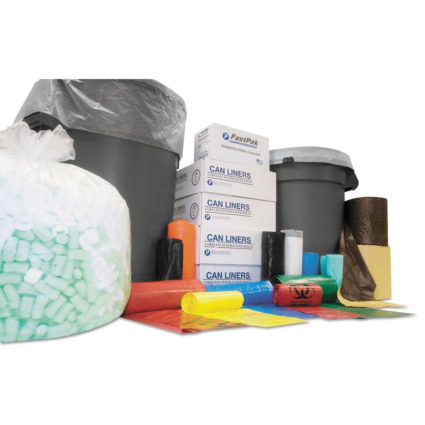 Inteplast Group High-Density Commercial Can Liners Value Pack, 60 gal, 14 microns, 36" x 58", Clear, 250/Carton