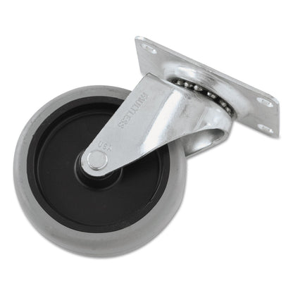 Rubbermaid Non-Marking Plate Casters, Swivel Mount Plate, 4" Wheel, Black/Gray