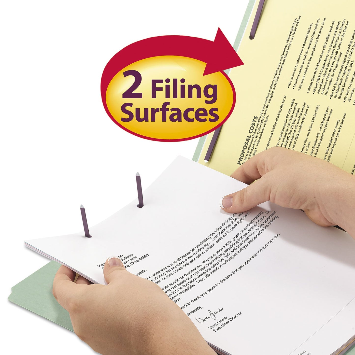 Smead 100% Recycled Pressboard Fastener Folders, Letter Size, 1" Expansion, Gray-Green, 25/Box