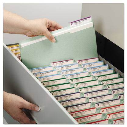 Smead Recycled Pressboard Folders with Two SafeSHIELD Coated Fasteners, 2" Expansion, 1/3-Cut Tabs, Legal Size, Gray-Green, 25/Box