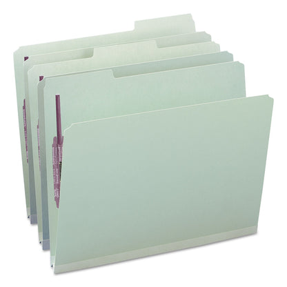 Smead Recycled Pressboard Folders with Two SafeSHIELD Coated Fasteners, 1" Expansion, 1/3-Cut Tab, Letter Size, Gray-Green, 25/Box