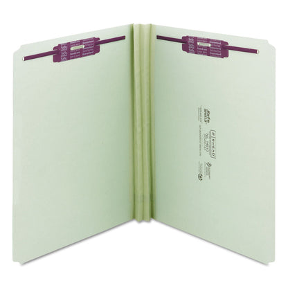 Smead Recycled Pressboard Folders with Two SafeSHIELD Coated Fasteners, 2" Expansion, Straight, Letter Size, Gray-Green, 25/Box