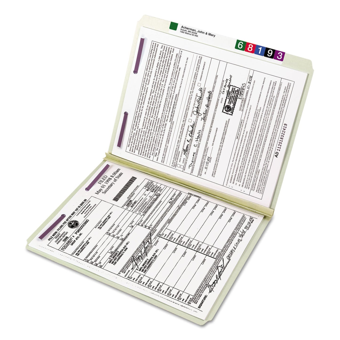 Smead Recycled Pressboard Folders with Two SafeSHIELD Coated Fasteners, 2" Expansion, Straight, Letter Size, Gray-Green, 25/Box