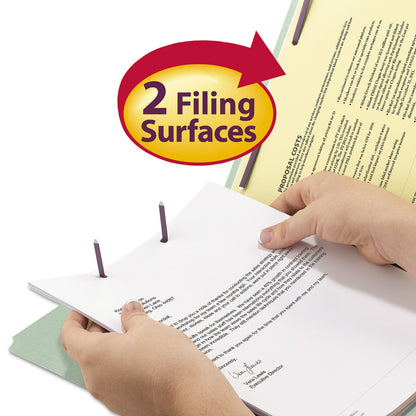 Smead Recycled Pressboard Folders with Two SafeSHIELD Coated Fasteners, 2" Expansion, Straight Tab, Legal Size, Gray-Green, 25/Box