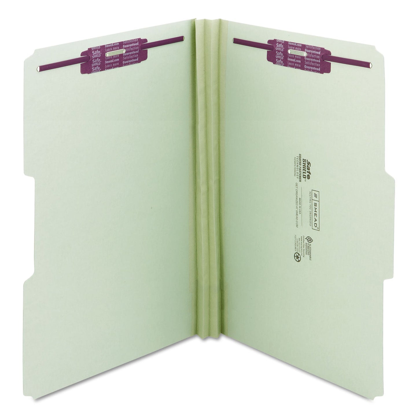 Smead Recycled Pressboard Folders with Two SafeSHIELD Coated Fasteners, 2" Expansion, 1/3-Cut Tabs, Legal Size, Gray-Green, 25/Box