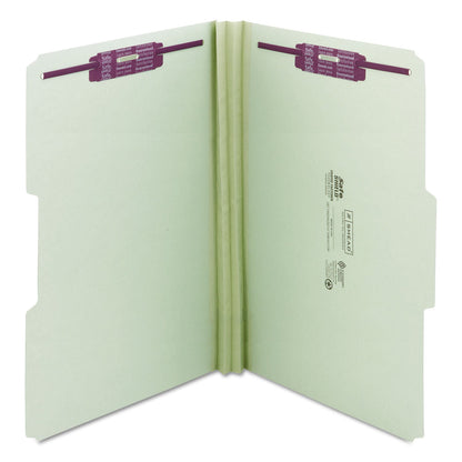 Smead Recycled Pressboard Folders with Two SafeSHIELD Coated Fasteners, 2" Expansion, 1/3-Cut Tabs, Legal Size, Gray-Green, 25/Box
