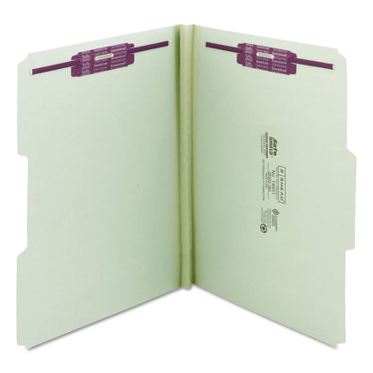 Smead Recycled Pressboard Folders with Two SafeSHIELD Coated Fasteners, 1" Expansion, 1/3-Cut Tab, Letter Size, Gray-Green, 25/Box
