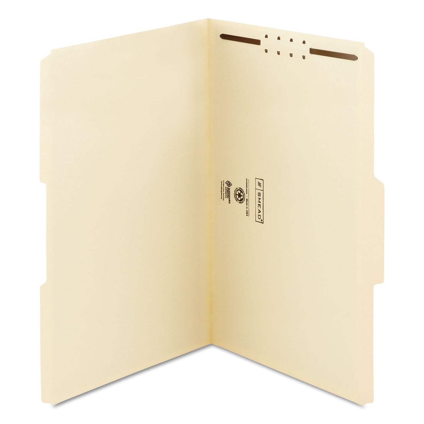 Smead Top Tab Fastener Folders, 1/3-Cut Tabs: Assorted, 1 Fastener, Legal Size, 11-pt Manila Exterior, 50/Box