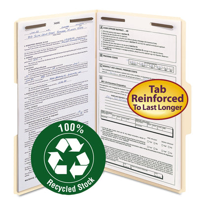 Smead Top Tab Fastener Folders, 1/3-Cut Tabs: Assorted, 2 Fasteners, Legal Size, 11-pt Manila Exterior, 50/Box