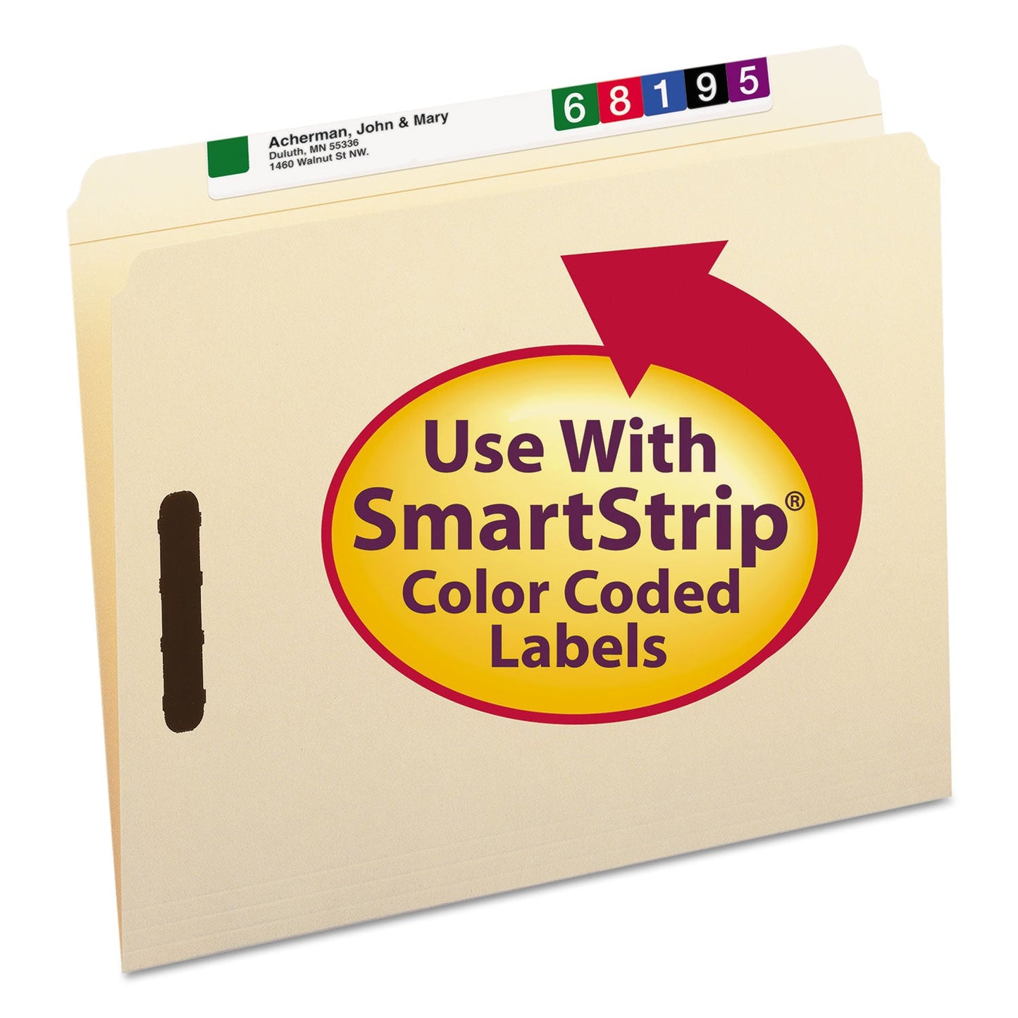 Smead Top Tab Fastener Folders, Straight Tab, 2 Fasteners, Letter Size, 11-pt Manila Exterior, 50/Box