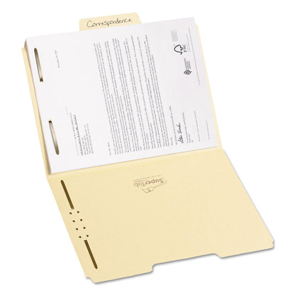 Smead SuperTab Reinforced Guide Height Fastener Folders, 2 Fasteners, Letter Size, 11-pt Manila Exterior, 50/Box