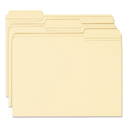 Smead 100% Recycled Reinforced Top Tab File Folders, 1/3-Cut Tabs: Assorted, Letter Size, 0.75" Expansion, Manila, 100/Box