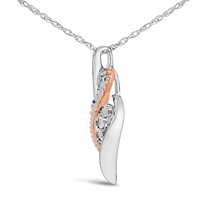 14k Rose Gold Plated Sterling Silver 1/10 Cttw Diamond Swirl Pendant Necklace