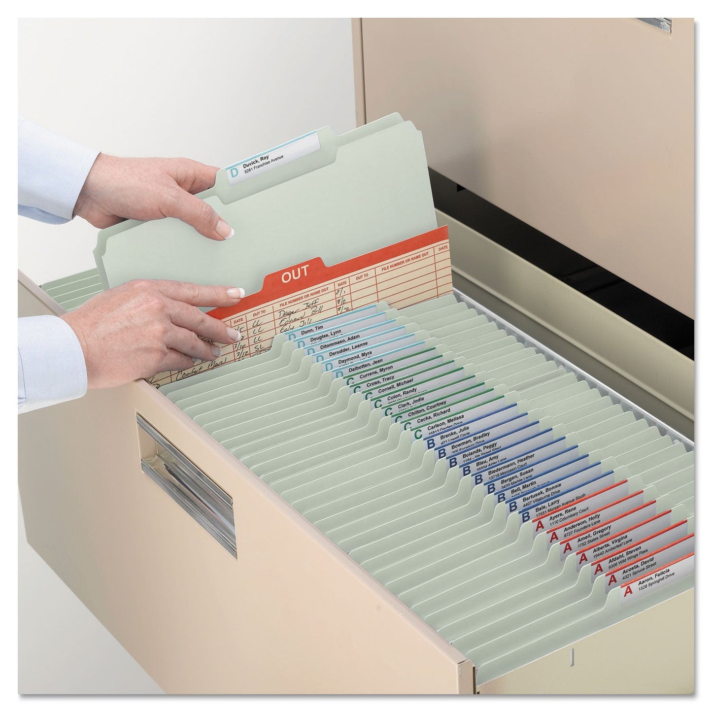 Smead Expanding Recycled Heavy Pressboard Folders, 1/3-Cut Tabs: Assorted, Letter Size, 1" Expansion, Gray-Green, 25/Box