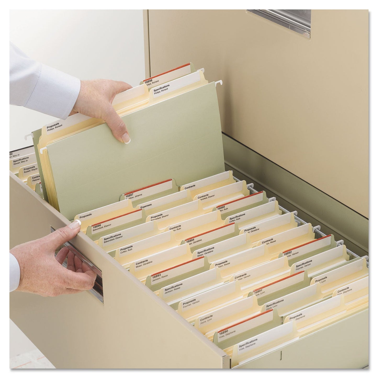 Smead SuperTab Reinforced Guide Height Top Tab Folders, 1/3-Cut Tabs: Assorted, Letter Size, 0.75" Expansion, Manila, 100/Box