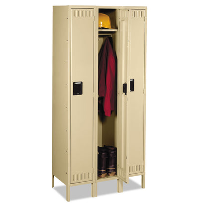 Tennsco Single-Tier Locker with Legs, Three Lockers with Hat Shelves and Coat Rods, 36" x 18" x 78", Sand