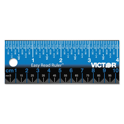 Victor Easy Read Stainless Steel Ruler, Standard/Metric, 18".25 Long, Blue