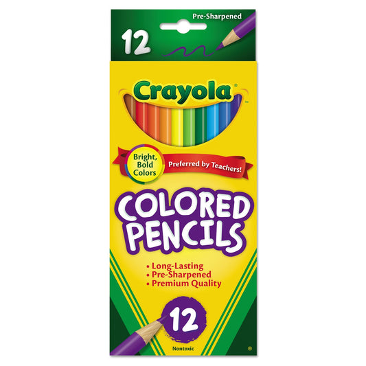 Crayola Long-Length Colored Pencil Set, 3.3 mm, 2B (#1), Assorted Lead/Barrel Colors, Dozen