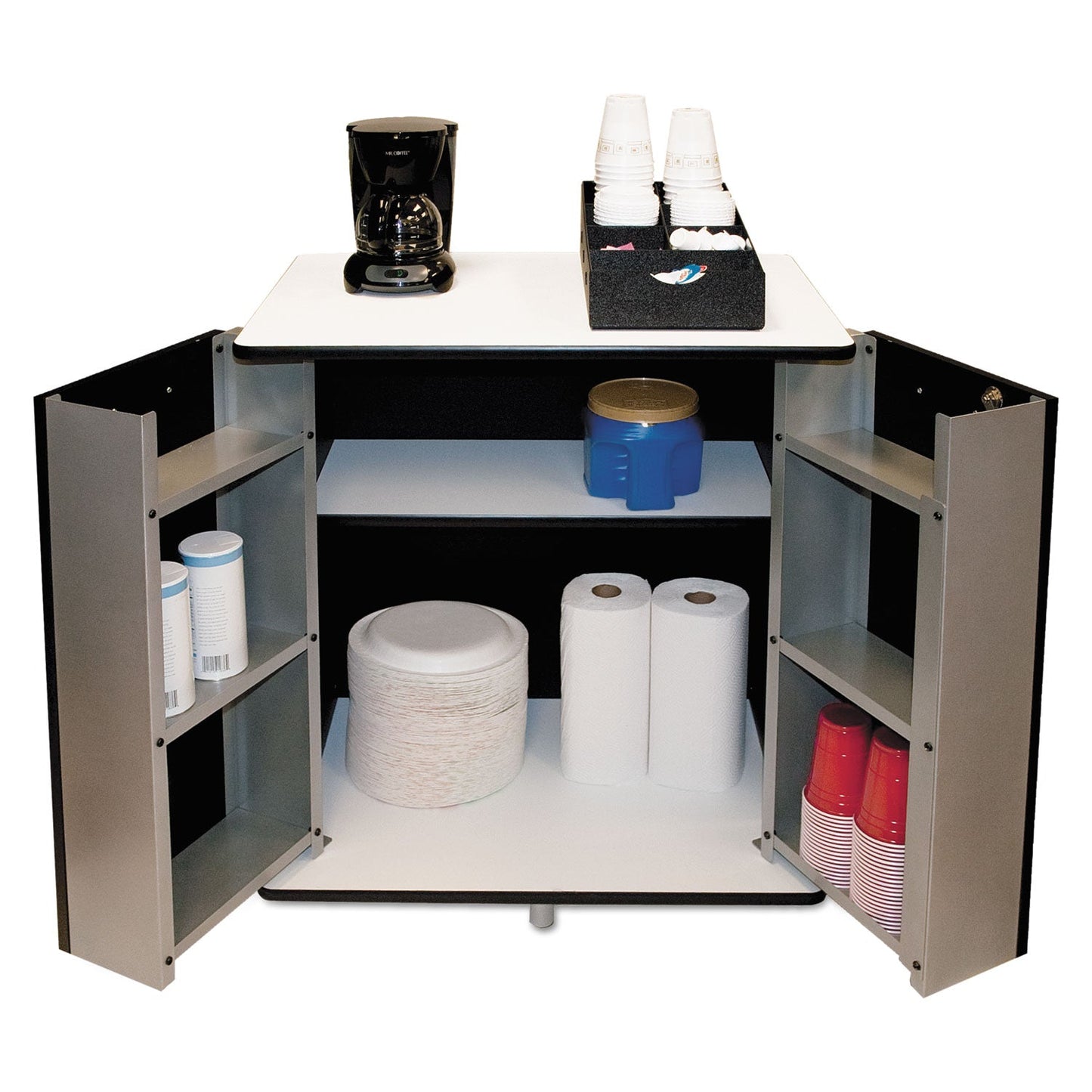 Vertiflex Refreshment Stand, Engineered Wood, 9 Shelves, 29.5" x 21" x 33", White/Black