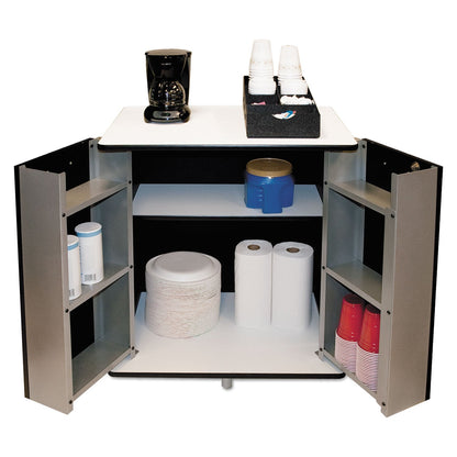 Vertiflex Refreshment Stand, Engineered Wood, 9 Shelves, 29.5" x 21" x 33", White/Black