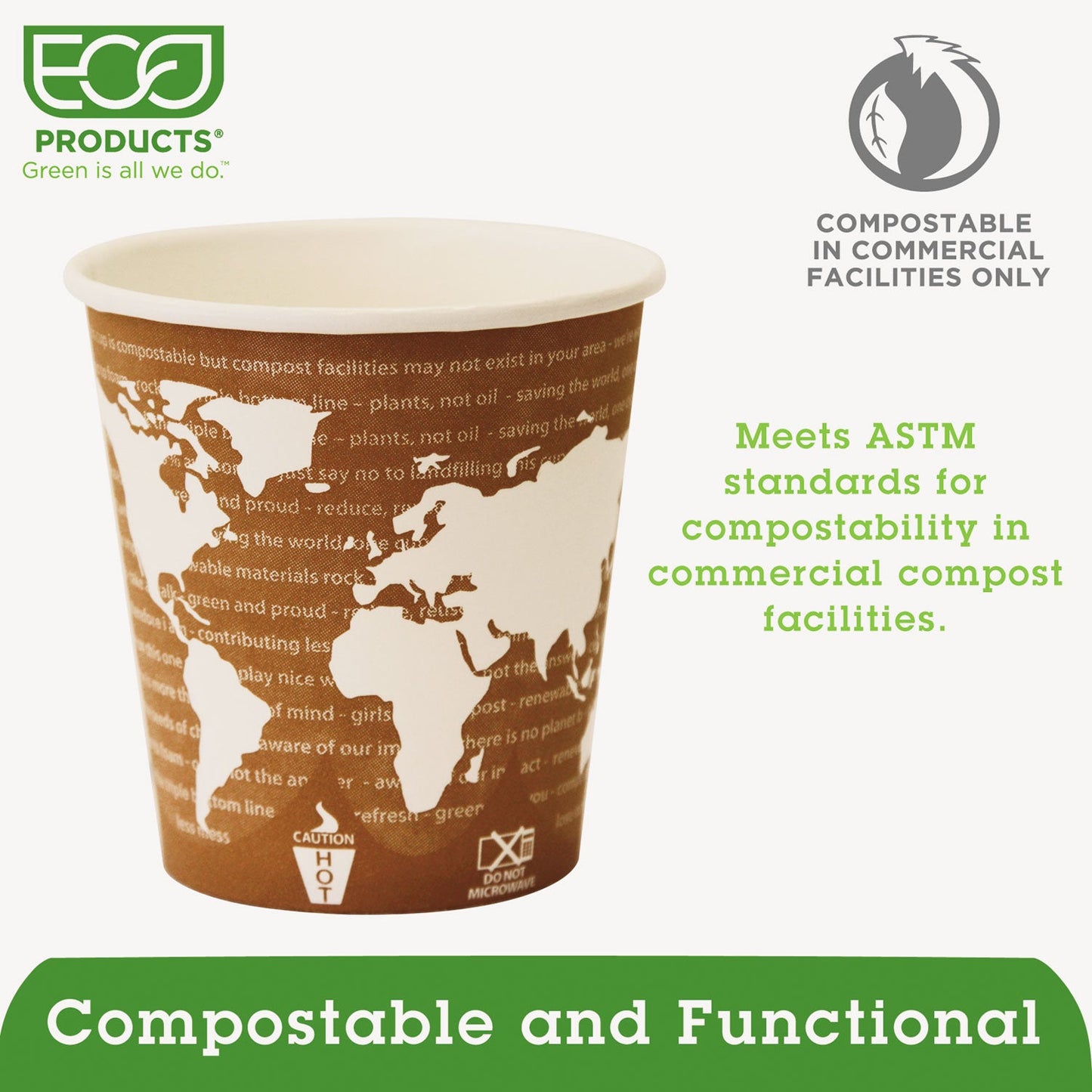 Eco-Products World Art Renewable and Compostable Hot Cups Convenience Pack, 10 oz, 50/Pack