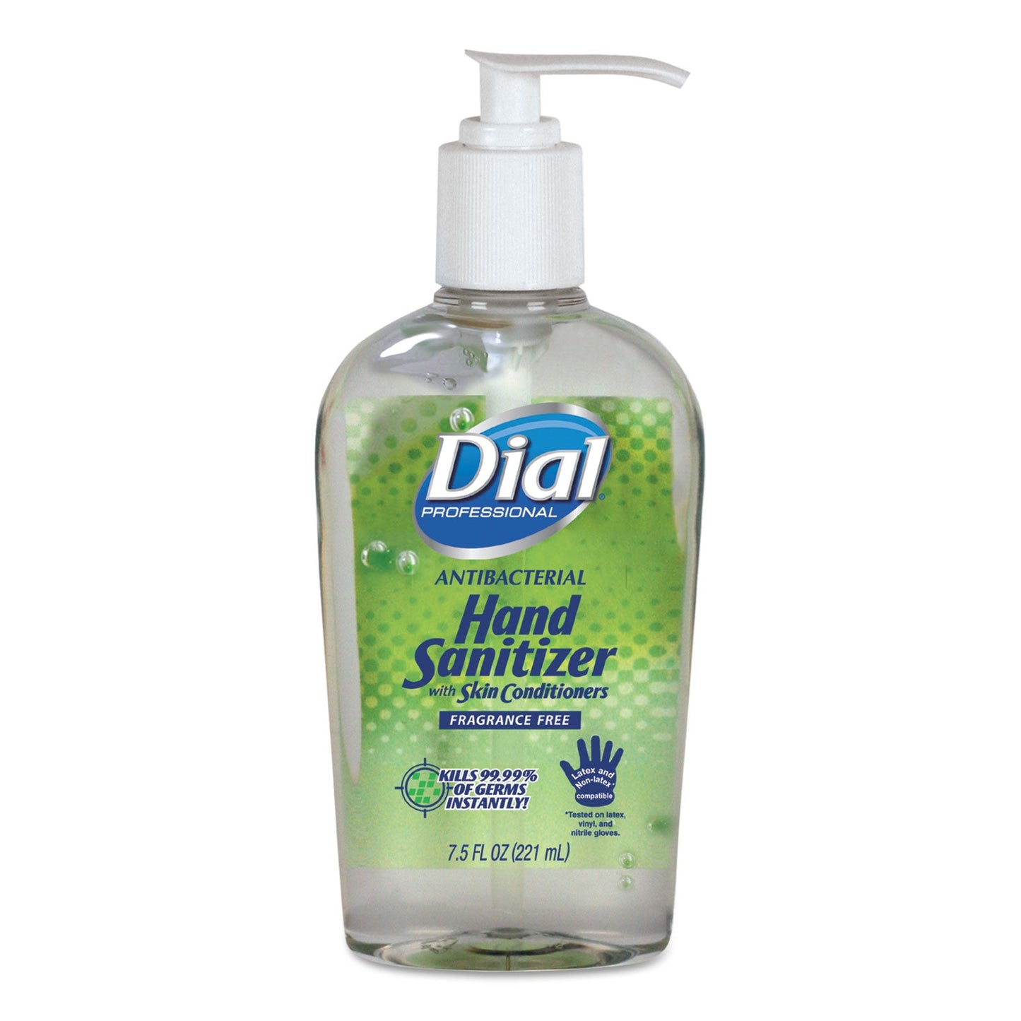Dial Antibacterial with Moisturizers Gel Hand Sanitizer, 7.5 oz Pump Bottle, Fragrance-Free, 12/Carton