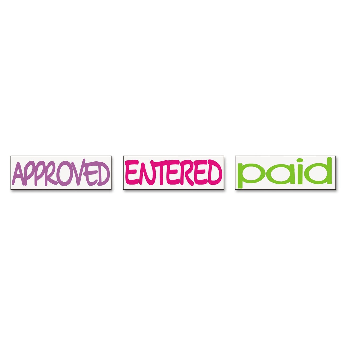 Trodat Interlocking Stack Stamp, APPROVED, ENTERED, PAID, 1.81" x 0.63", Assorted Fluorescent Ink