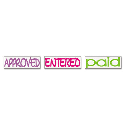 Trodat Interlocking Stack Stamp, APPROVED, ENTERED, PAID, 1.81" x 0.63", Assorted Fluorescent Ink