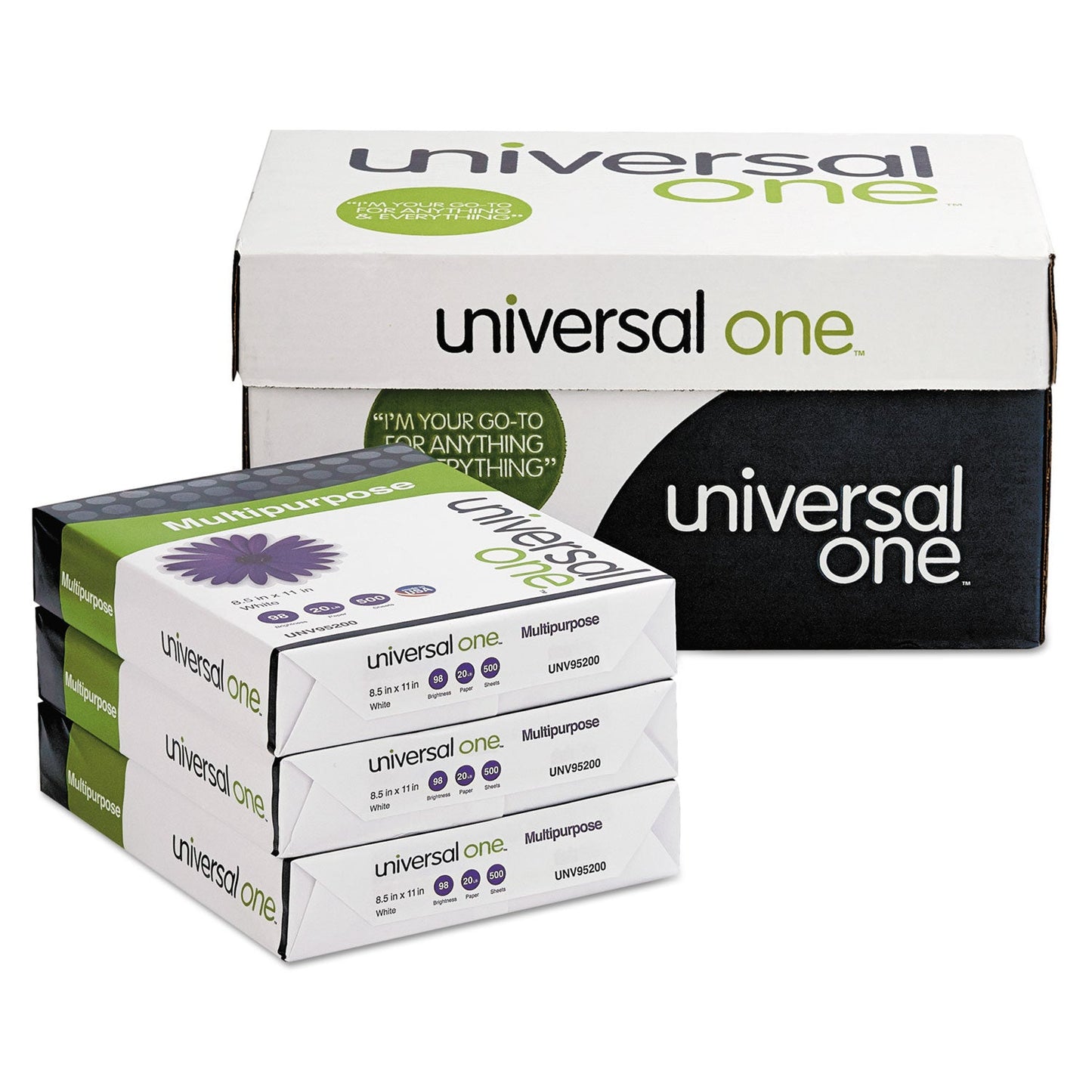 Universal Deluxe Multipurpose Paper, 98 Bright, 20 lb Bond Weight, 8.5 x 11, Bright White, 500 Sheets/Ream, 10 Reams/Carton