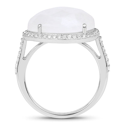 7.33 Carat Genuine White Rainbow Moonstone And White Topaz .925 Sterling Silver Ring