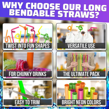 200 Extra Long Bendy Straws Disposable, 17 In, Twist Up to 19.5 In