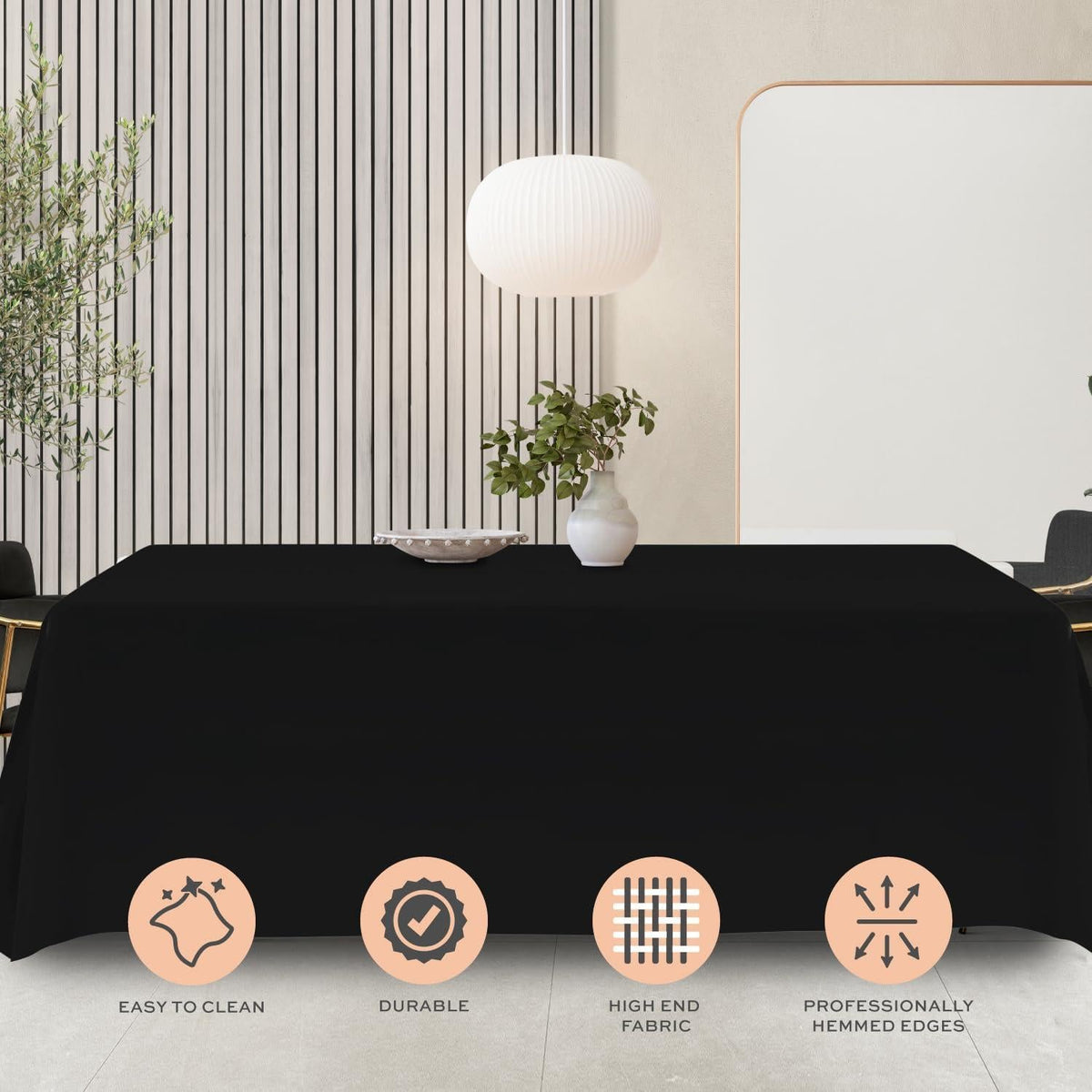 2 Pack Black Tablecloth 90x132 in Table Cover for 6 Ft Rectangle Table Polyester
