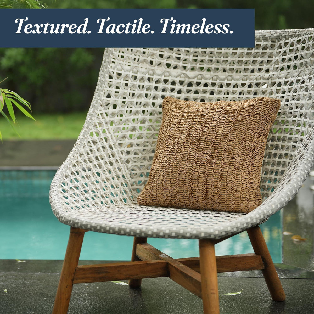 Raffia Hand Knitted Pillow Cover 18x18 inch Boho Decorative Cushion Cover for Couch Sofa or Bed Rustic Natural Throw Pillow Case 1pc