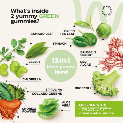 Super Greens  Super Fruits Gummies (Fruits/Greens Powder in Gummies Form)  600mg Greens Blend  600mg Fruits Blend for Immune Support, Sugar Free, Vegetarian, NonGMO, 2Pack (120 Gummies)