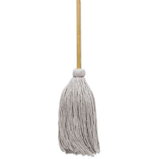 Boardwalk Cotton Deck Mop, 16 oz White Cotton Head, 50" Wood Handle, 12/Carton