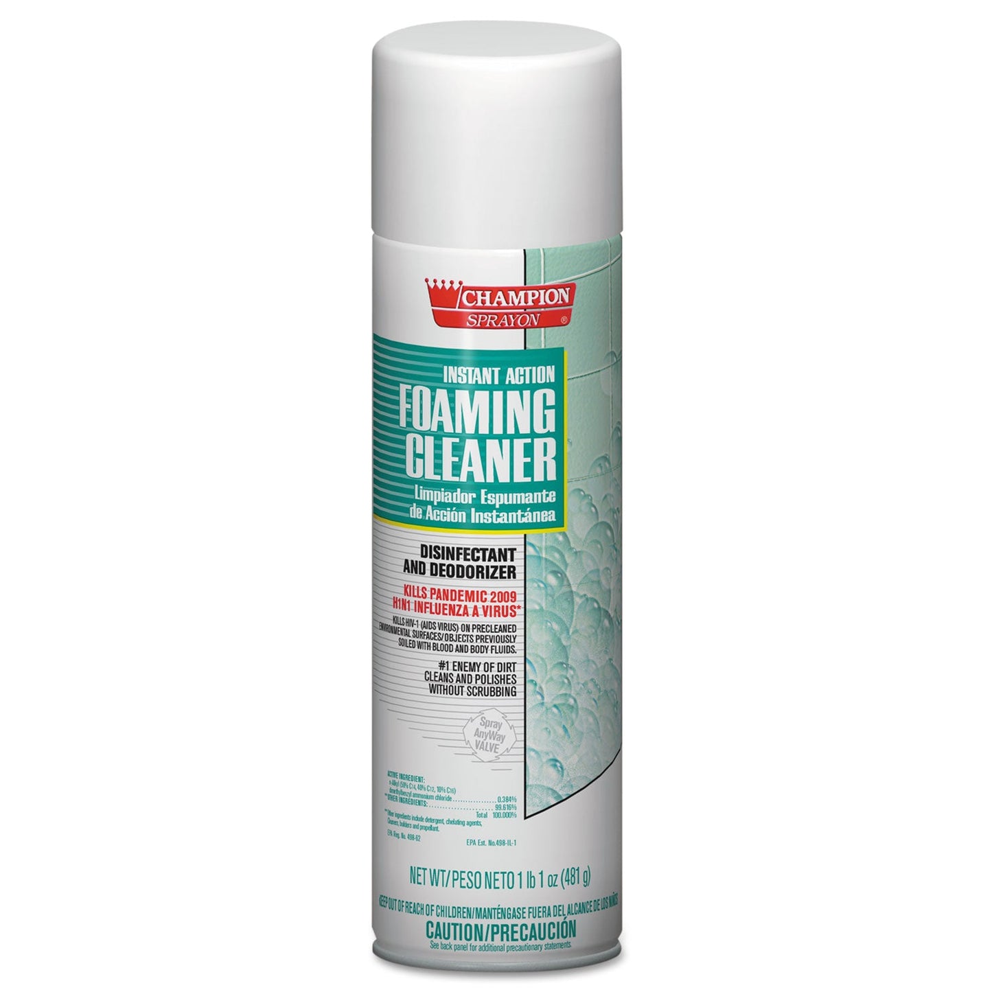 Chase Products Instant Action Foaming Cleaner/Disinfectant, 17 oz, Aerosol Spray, 12/Carton