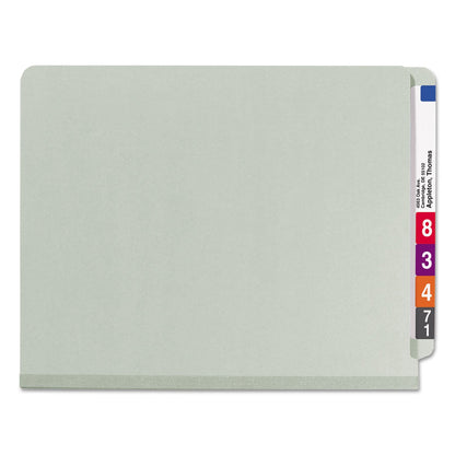 Smead End Tab Pressboard Classification Folders with SafeSHIELD Coated Fasteners, 3 Dividers, Letter Size, Gray-Green, 10/Box