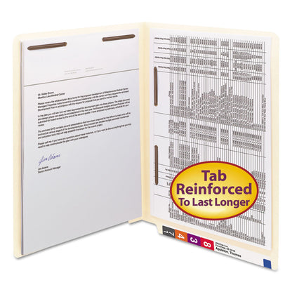 Smead Manila End Tab Fastener Folders with Reinforced Tabs, 11-pt Stock, 2 Fasteners, Letter Size, Manila Exterior, 50/Box